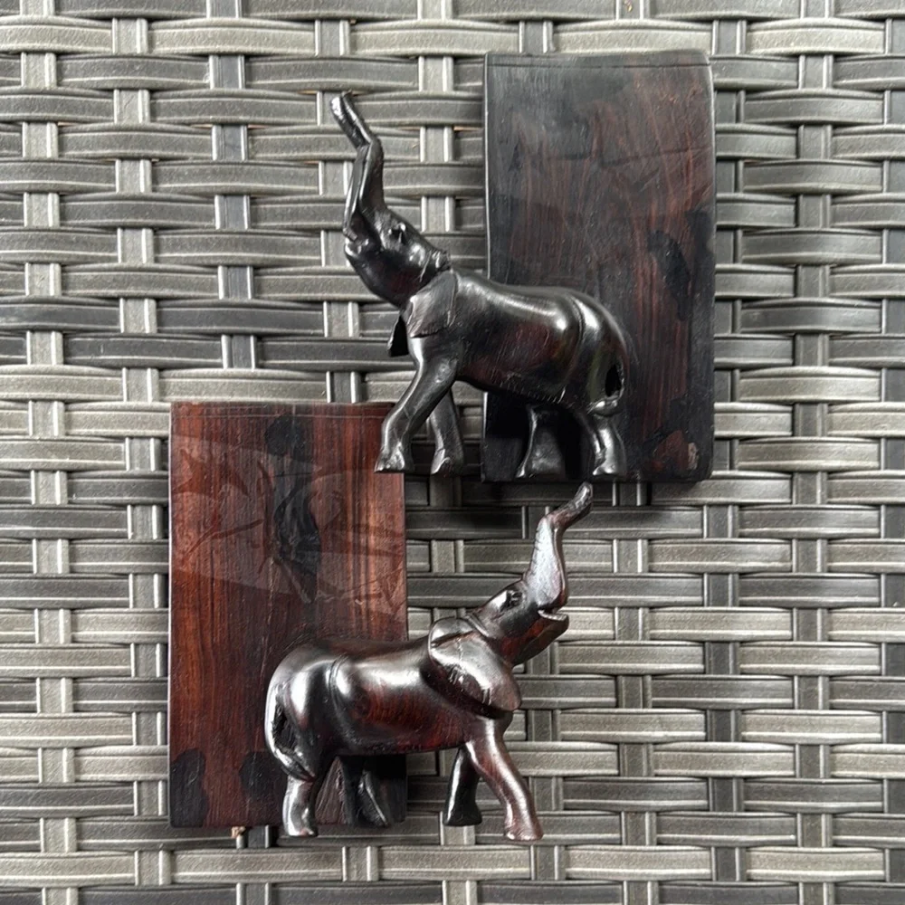 Handcrafted Wooden Elephant Book Ends